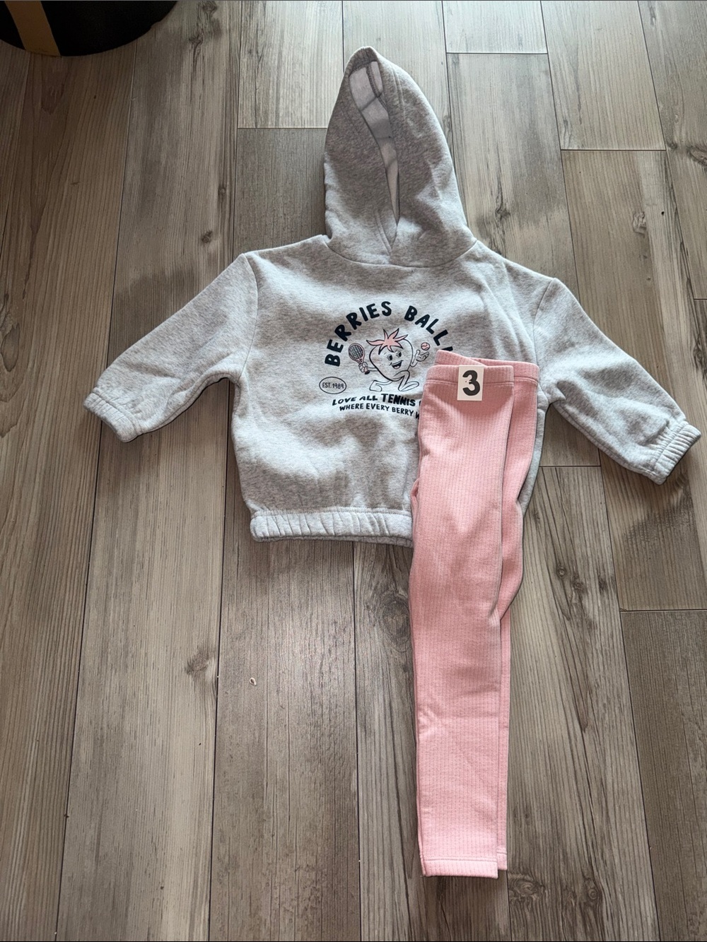 Kids Pink Waffle Knit Leggings  and hoodie - Size 3